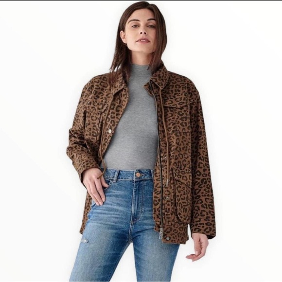 NWT DL1961 Howard Street Leopard Jaguar Utility Jacket Coat Tan Brown Animal - Picture 1 of 14